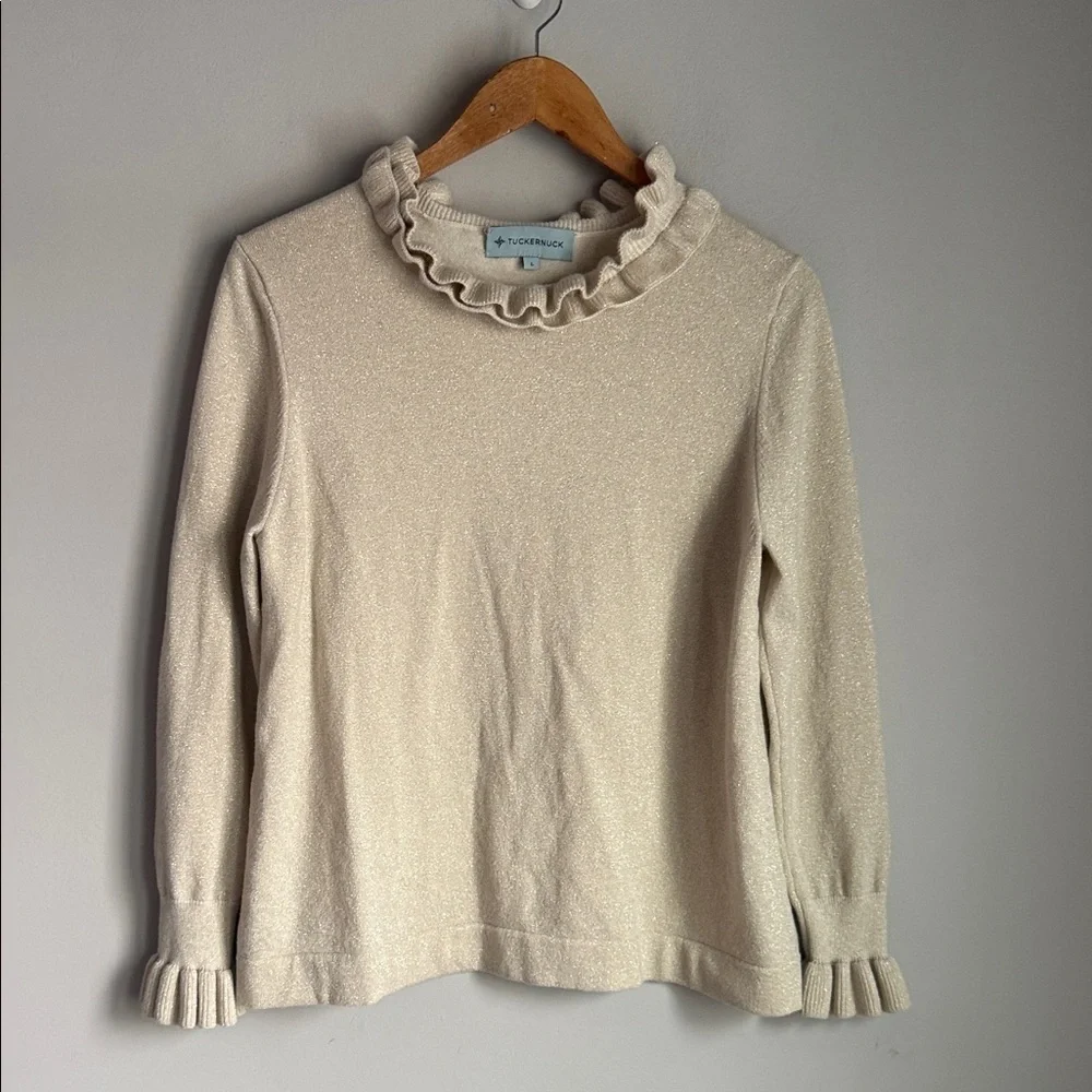 Tuckernuck Ivory Shimmer Edie Ruffle Sweater Large